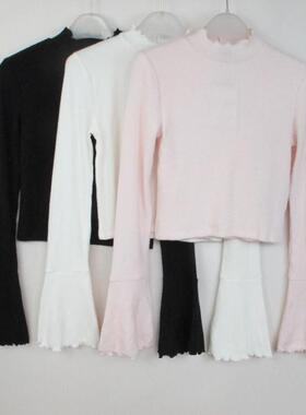 F21专柜正品B10-5-1-3高领花边喇叭袖女针织衫158350