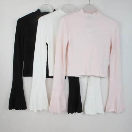 F21专柜正品B10-5-1-3高领花边喇叭袖女针织衫158350