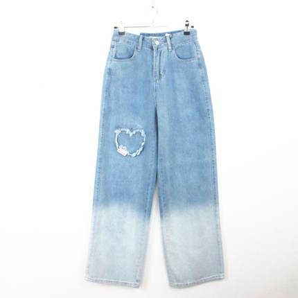 cache专柜正品休闲高腰直筒磨白阔腿裤春秋显瘦牛仔裤女7181002