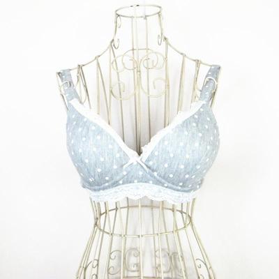 波点薄杯聚拢蕾丝边文胸