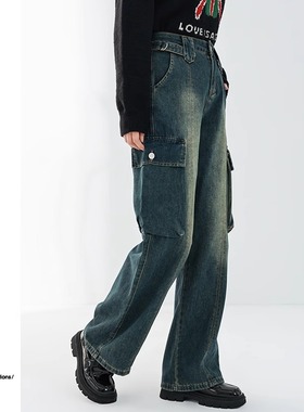 Mixblu麦斯兰专柜正品休闲磨白裤高腰直筒牛仔裤女春秋冬WXB29881