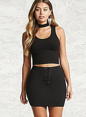 包邮F21系列专柜正品松紧腰绑带超短裙半身裙109089