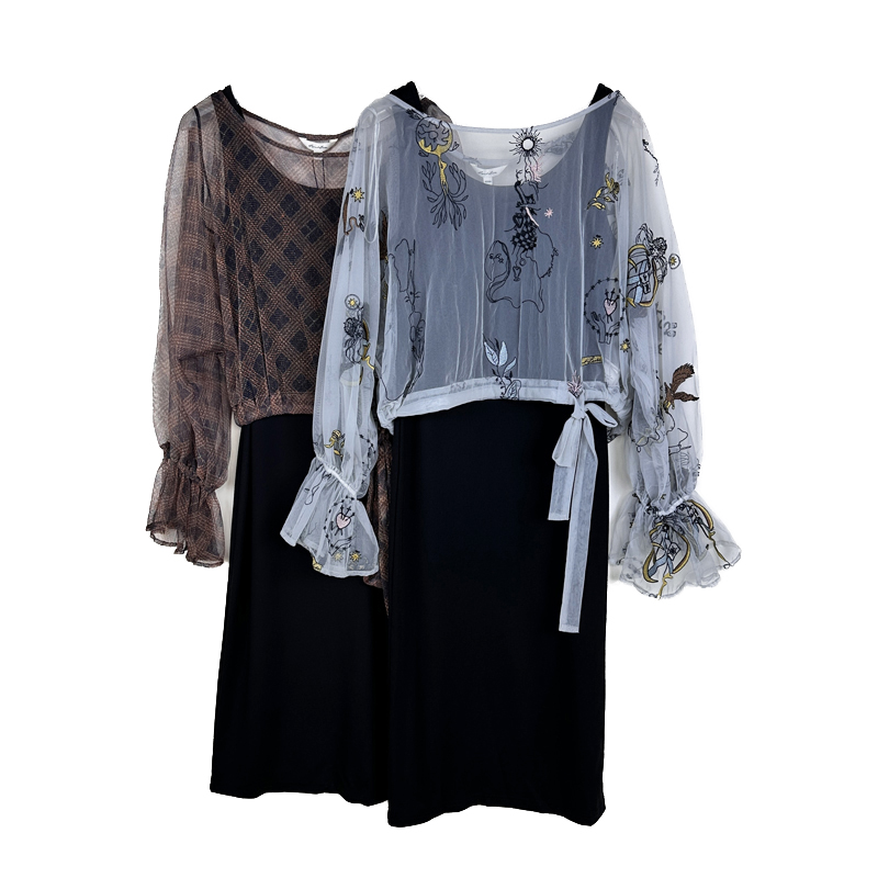 拉系列专柜正品摩登透视刺绣喇叭袖背心裙两件套装女春夏60601369