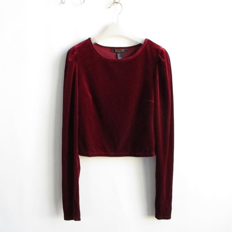 F21正品B-10-2-1-1圆领短款金丝绒秋冬女T恤 148135