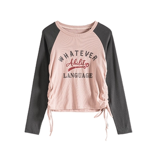 Mixblu麦斯兰专柜正品圆领插件长袖绑带收腰棉T恤女春秋 WXA02850