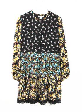 F21系列专柜正品B-1-6-2-1高领碎花拼接长袖连衣裙190927