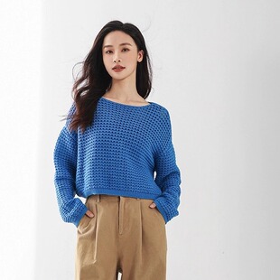 Mixblu麦斯兰专柜休闲圆领落肩宽松镂空针织衫女春秋WW261030