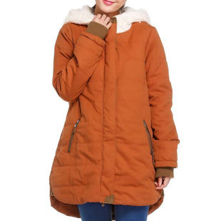 艾格伊品休闲可爱连帽夹棉中长款女棉衣棉服女秋冬 120332007