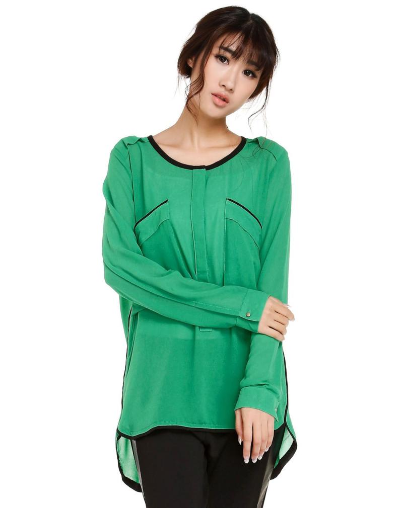 包邮艾格伊品专柜正品宽松双口袋中长款长袖衬衫女春秋 130814099