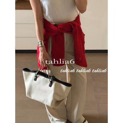 Tahlia 慵懒度假风！26P熊猫撞色单肩帆布沙滩包大容量托特购物袋