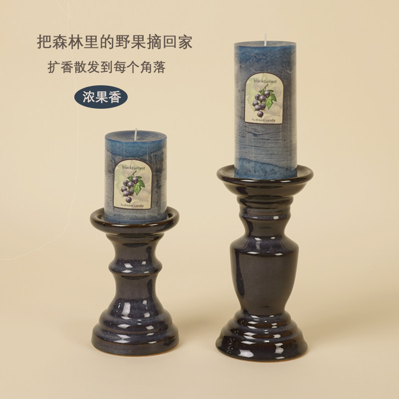 香薰蜡烛持久扩香精油香氛家居复古蓝色高脚烛台大号摆件家用除味