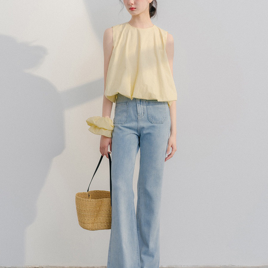 2025夏季新款甜美风小个子奶乎乎的黄油泡芙无袖背心上衣遮肉显瘦