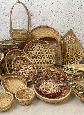 迷你竹编篮手工竹编制品篮创意刺身装饰小竹篮簸箕鱼篓提篮竹制品