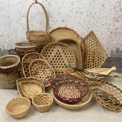 迷你竹编篮手工竹编制品篮创意刺身装饰小竹篮簸箕鱼篓提篮竹制品