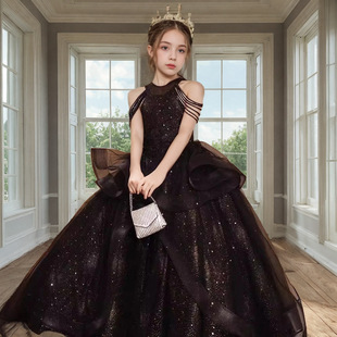 女大童大码黑色礼服公主裙婚纱裙生日蓬蓬纱花童主持人钢琴演出服