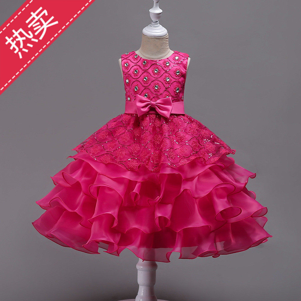 2025春夏季儿童婚纱礼服中大童公主裙女童亮片演出服连衣裙蓬蓬裙