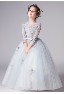 大码胖MM礼服公主裙女大童婚纱蓬蓬裙长袖钢琴演出服花童生日宴会