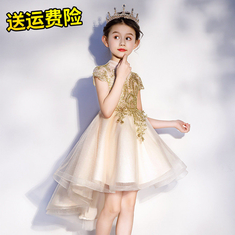 儿童2025新款女童穿的公主裙小女孩生日主持走秀钢琴演出服晚礼服