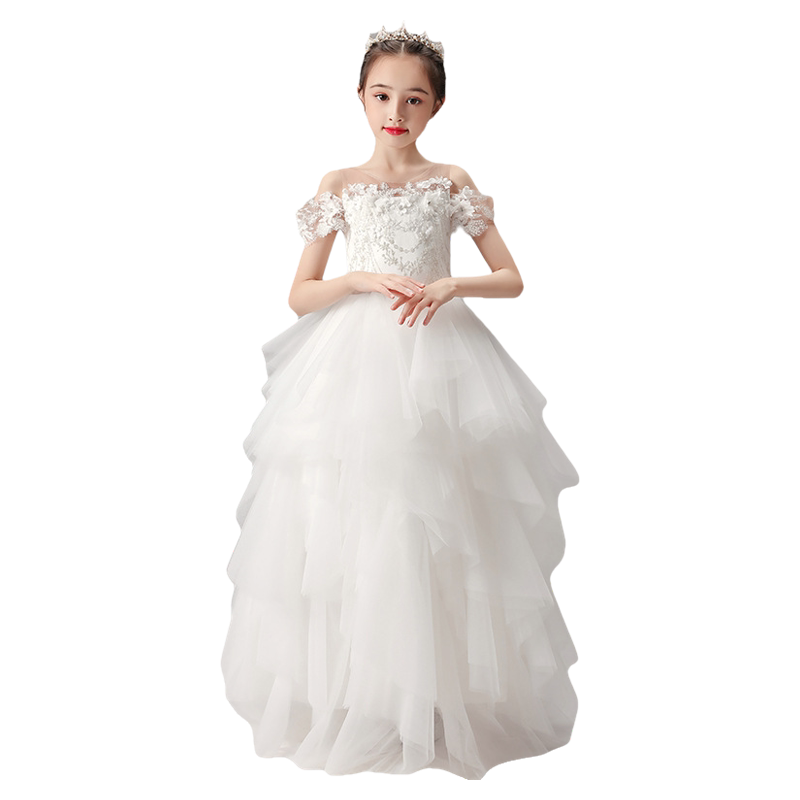 加大码蛋糕裙礼服一字肩生日宴会婚纱大童胖小女孩走秀钢琴演出服