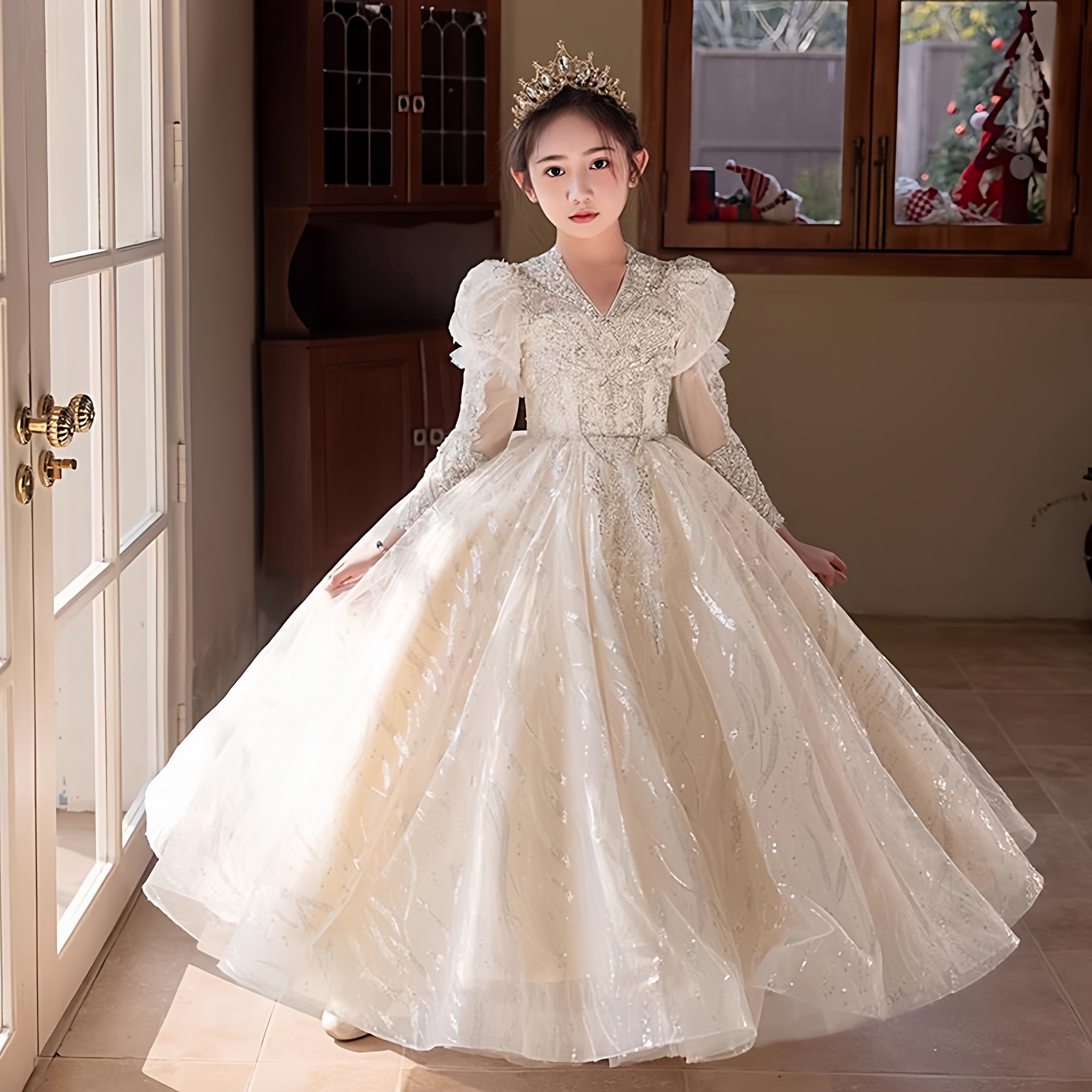 高端儿童公主裙2025新款婚礼花童主持人高级感走秀钢琴演奏演出服