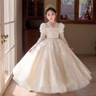 高端儿童公主裙2025新款婚礼花童主持人高级感走秀钢琴演奏演出服