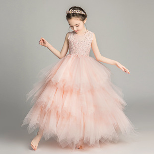 加肥加大长袖礼服公主裙婚纱生日宴会蛋糕裙蓬蓬纱花童钢琴演出服