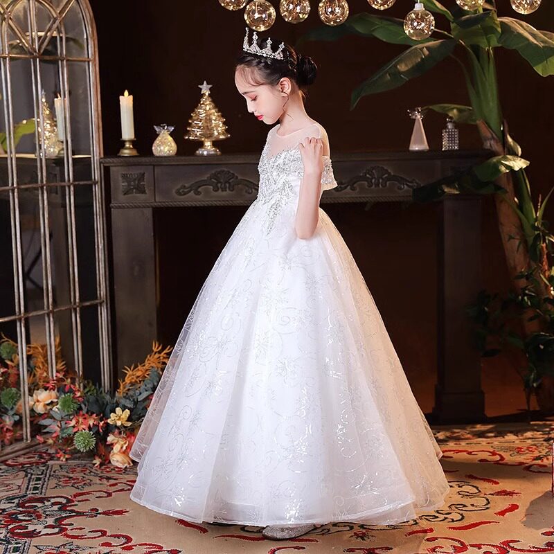 大码微胖女孩礼服公主裙高端花童婚纱蓬蓬裙走秀主持人钢琴演出服