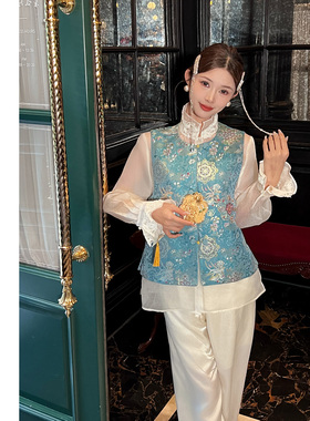 禾婉【宫鹊】新中式刺绣马甲女2026春新款年轻版钉珠重工国风上衣