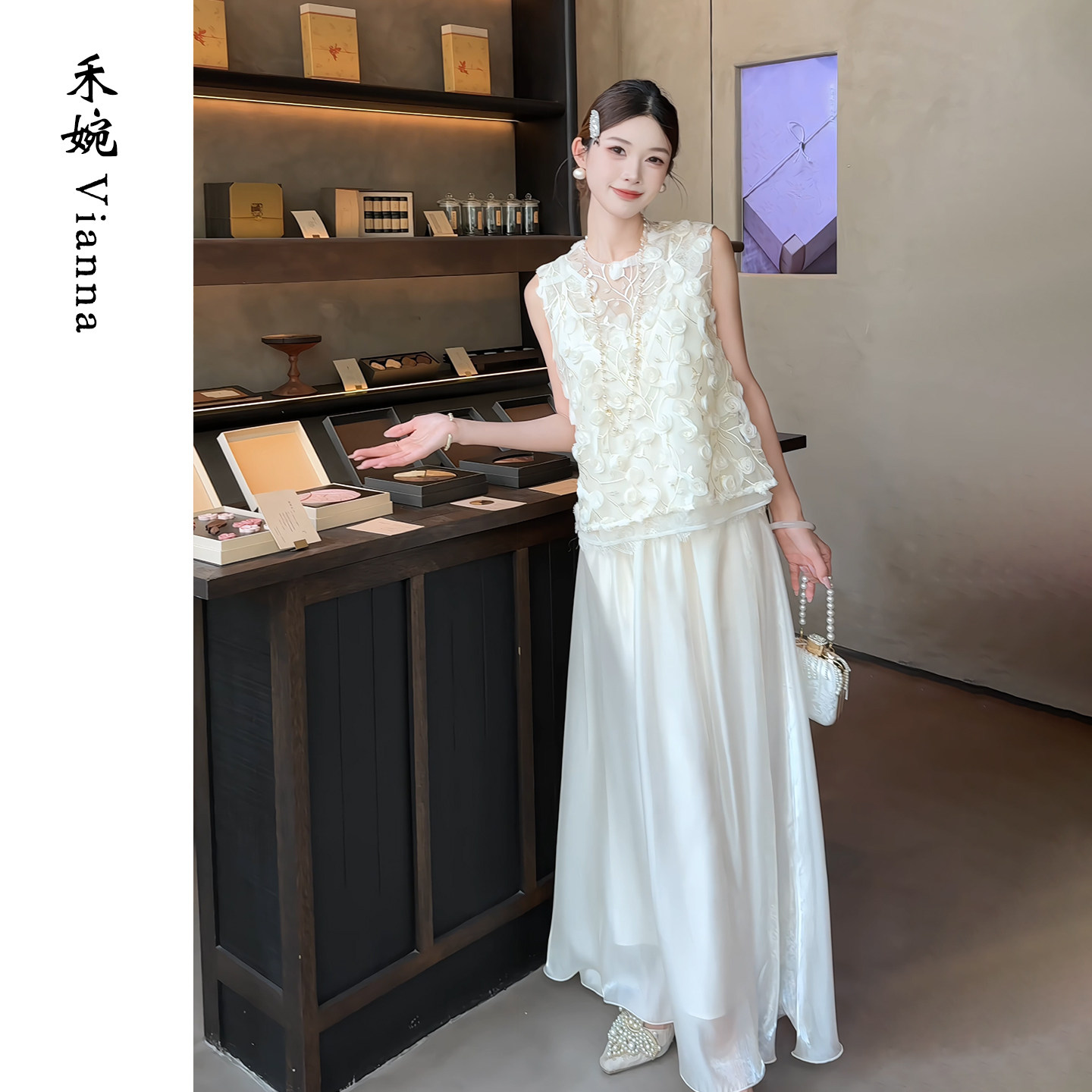 禾婉【花漾绮梦】新中式重工满幅马甲女2026新款立体花朵刺绣上衣