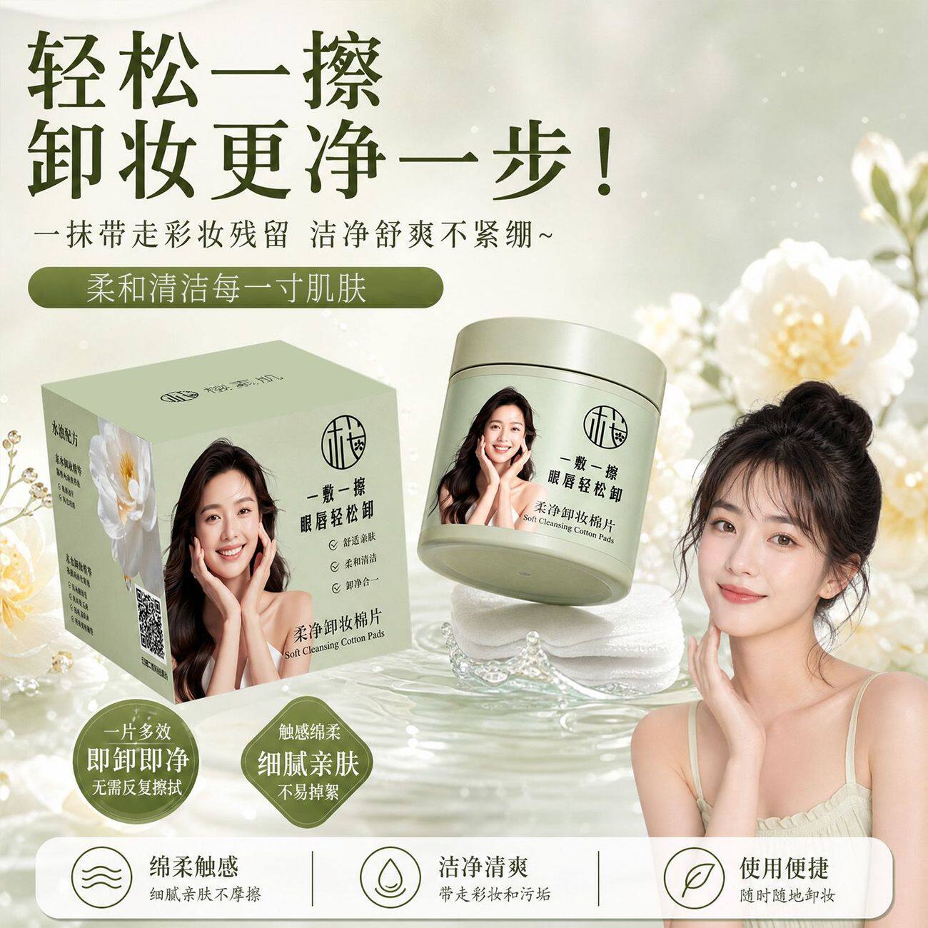 樱素肌温和即卸即净卸妆棉片