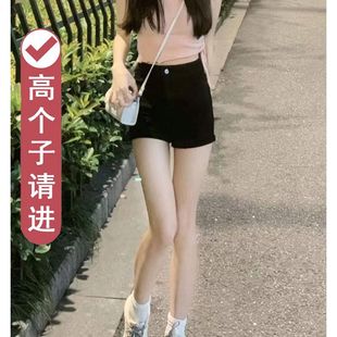 女2024年夏季 新款 紧身超短裤 高腰牛仔短裤 黑色显瘦打底裤 外穿热裤