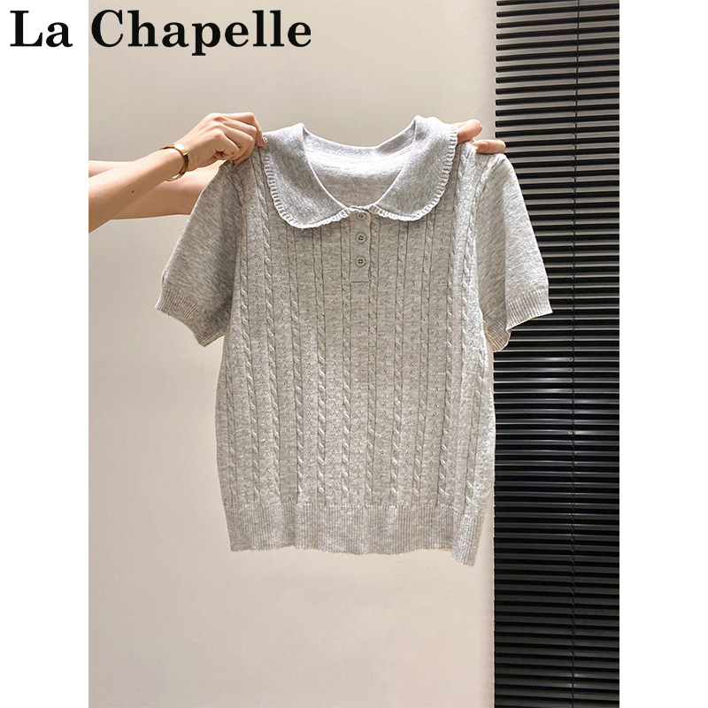 简约休闲娃娃领麻花针织短袖t恤女2026早春新款内搭宽松百搭上衣