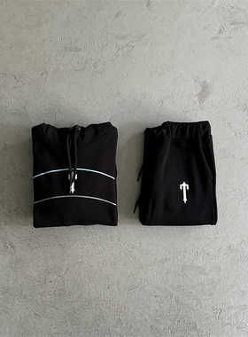 Trapstar套装立领卫衣套外春秋季休闲运动黑色拉链开衫上衣