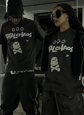 Broken Planet街头嘻哈星球发泡字母印花骷髅头短袖T恤男女潮ins