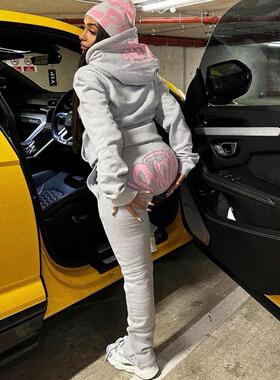 SYNA男女同款潮牌纯色套头衫连帽时尚刺绣宽松运动服卫衣卫裤套装