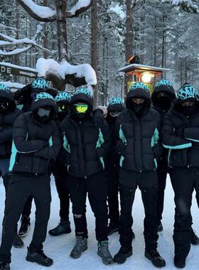 SYNA秋冬新款男女同款时尚百搭保暖拼色连帽羽绒服高品质外套潮流