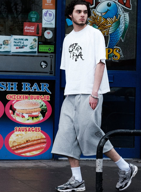 Mertra 夏季新款街头嘻哈男女短裤字母印花休闲蝴蝶基础灰色短裤