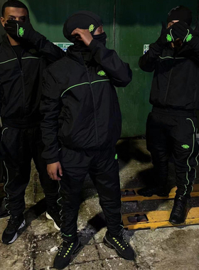 SYNA秋季新款街头时尚黑色面料绿色皮标宽松百搭外套长裤梭织套装