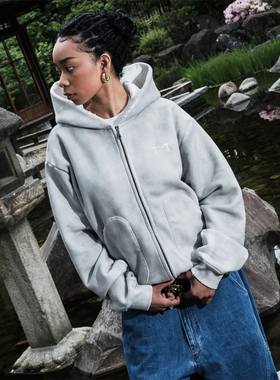 Mertra 男女款简约 DIRTY Hoodie Zip Hooded 加绒脏污款卫衣开衫