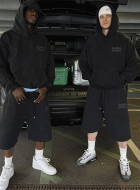 Broken Planet 夏季新款街头字母水洗黑色运动短裤宽松百搭休闲裤