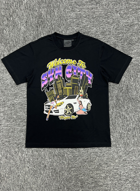 SYNA 夏季新款街头嘻哈男女汽车女孩印花短袖宽松休闲百搭圆领T恤