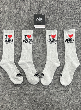 SYNA 秋季新款街头嘻哈男女中筒袜子字母印花休闲运动袜（2双装）