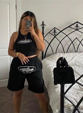 Corteiz 轻奢风刺绣高品质短裤男女款夏季潮牌五分裤新款半截短裤