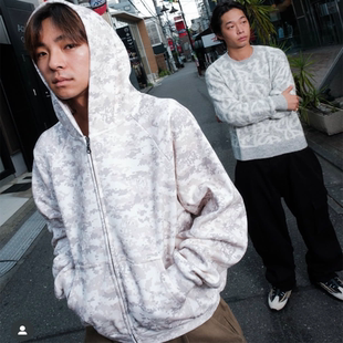 Mertra新款男女连帽 Zip Hoodie Camo Grey 浅色数码印迷彩拉链衫