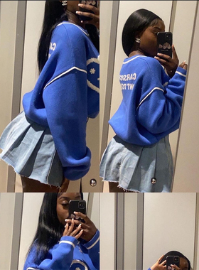 Carsicko 秋冬新款字母洋气男女同款毛衣外套时尚高品质长袖经典