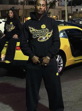 Broken Planet 秋冬季时尚百搭连帽卫衣长裤男女金色火焰黑色套装