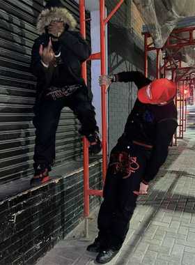 MINUS TWO松休闲嘻哈直筒长裤工装裤时尚青春印花抽绳束脚工装裤