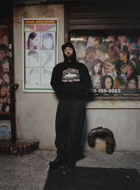 Corteiz 小众设计yese连帽黑色毛圈卫衣上衣男女同款宽松