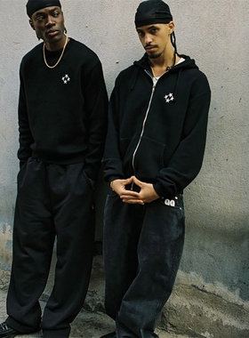 99 Based 新款街头嘻哈高品质小刺绣99华夫格拉链连帽外套男女潮