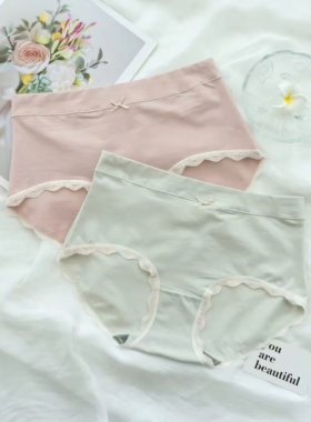 3条装！花仙子内裤21731简约纯色中高腰女士棉质柔软蕾丝边包臀裤